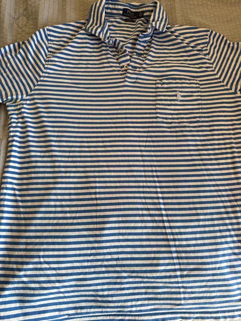 Polo Ralph Lauren Classic Fit Blue and White Striped Short Sleeve Pocket Polo